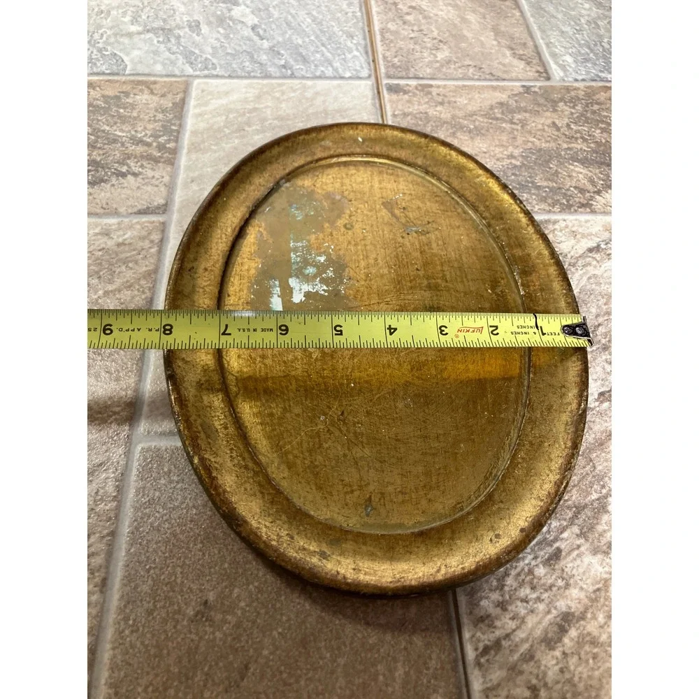 Chambers Italy Vintage Gold Gilt Wood Oval Vanity Tray Florentine 11.5x8.5